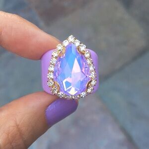 Lilac Purple Opal Aurora Borealis + Pastel Purple Crystal Halo Pear Ring